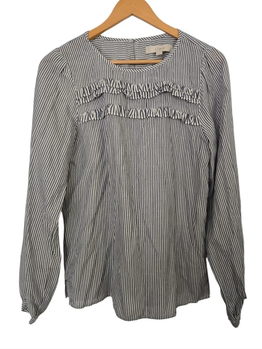 ✨ LOFT Blue & White Striped Ruffle Blouse ✨